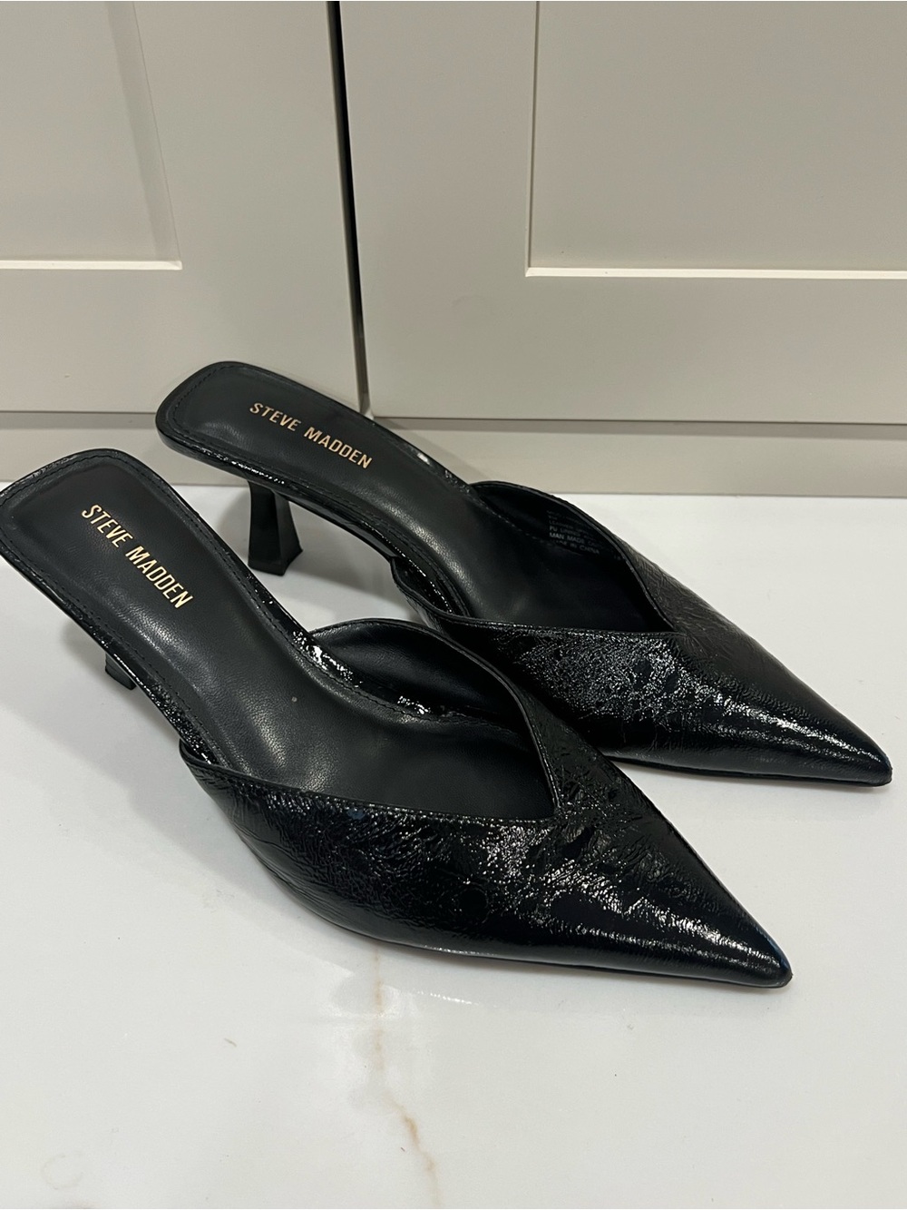 Steve Madden Black Patent Pointed-Toe  Heels